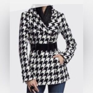 White House Black Market Houndstooth Fit and Flare Belted Pea Coat - Medium